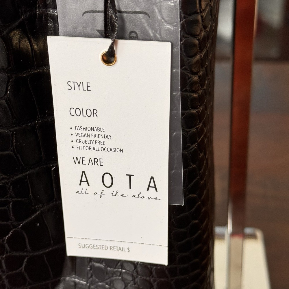 New Aota Elena Crossbody Bucket Bag‎ Black Mock Croc Vegan Leather Rachel Zoe - Picture 9 of 16
